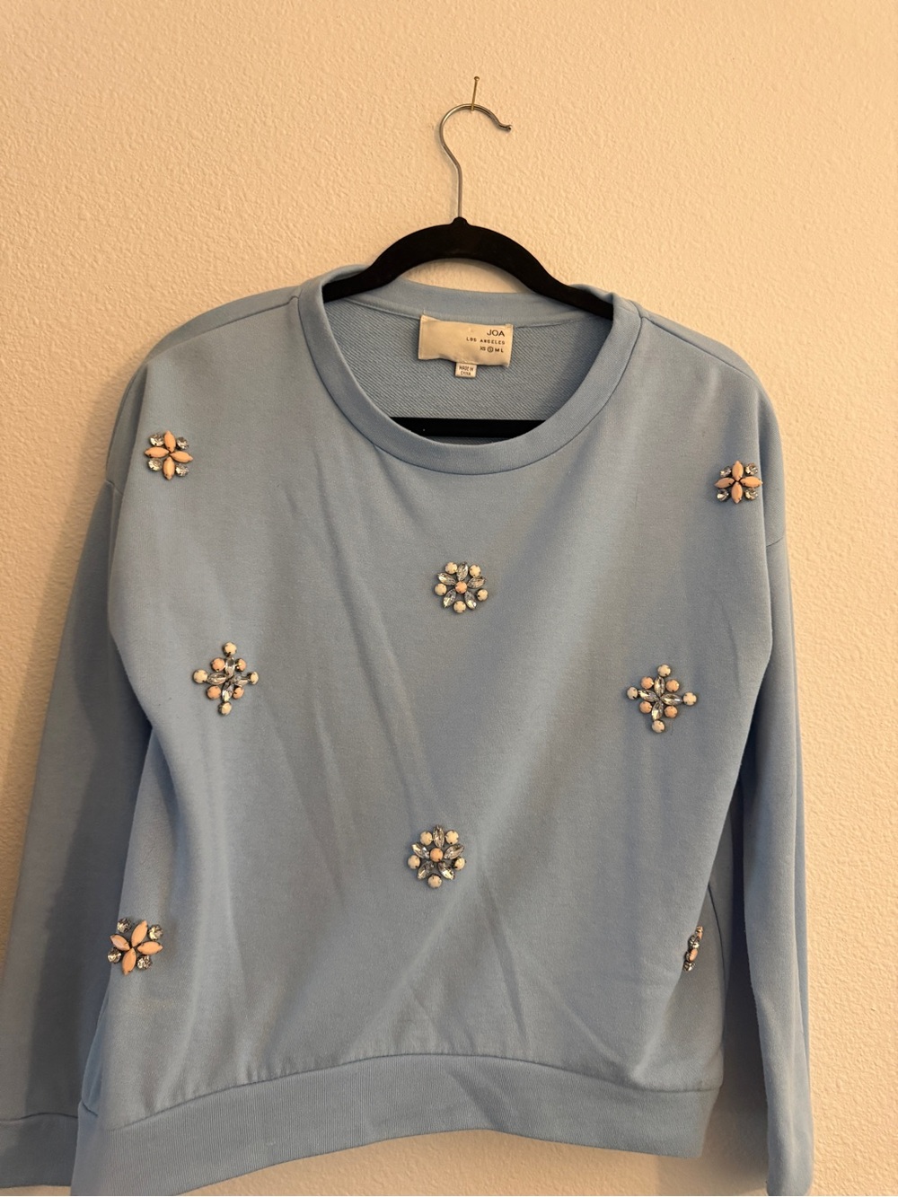 J.O.A. Pastel Blue Jeweled Crewneck Sweatshirt